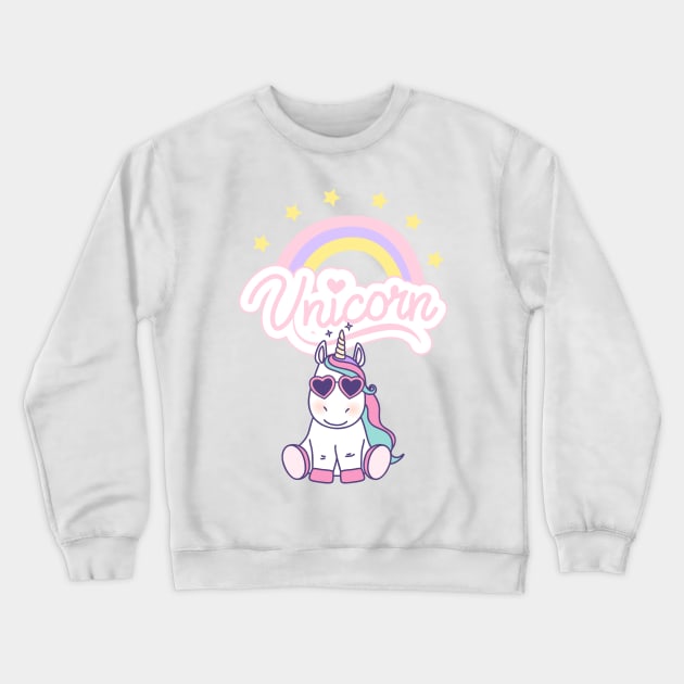 Cute Unicorn with Glasses, Rainbow, And Stars Crewneck Sweatshirt by teezeedy